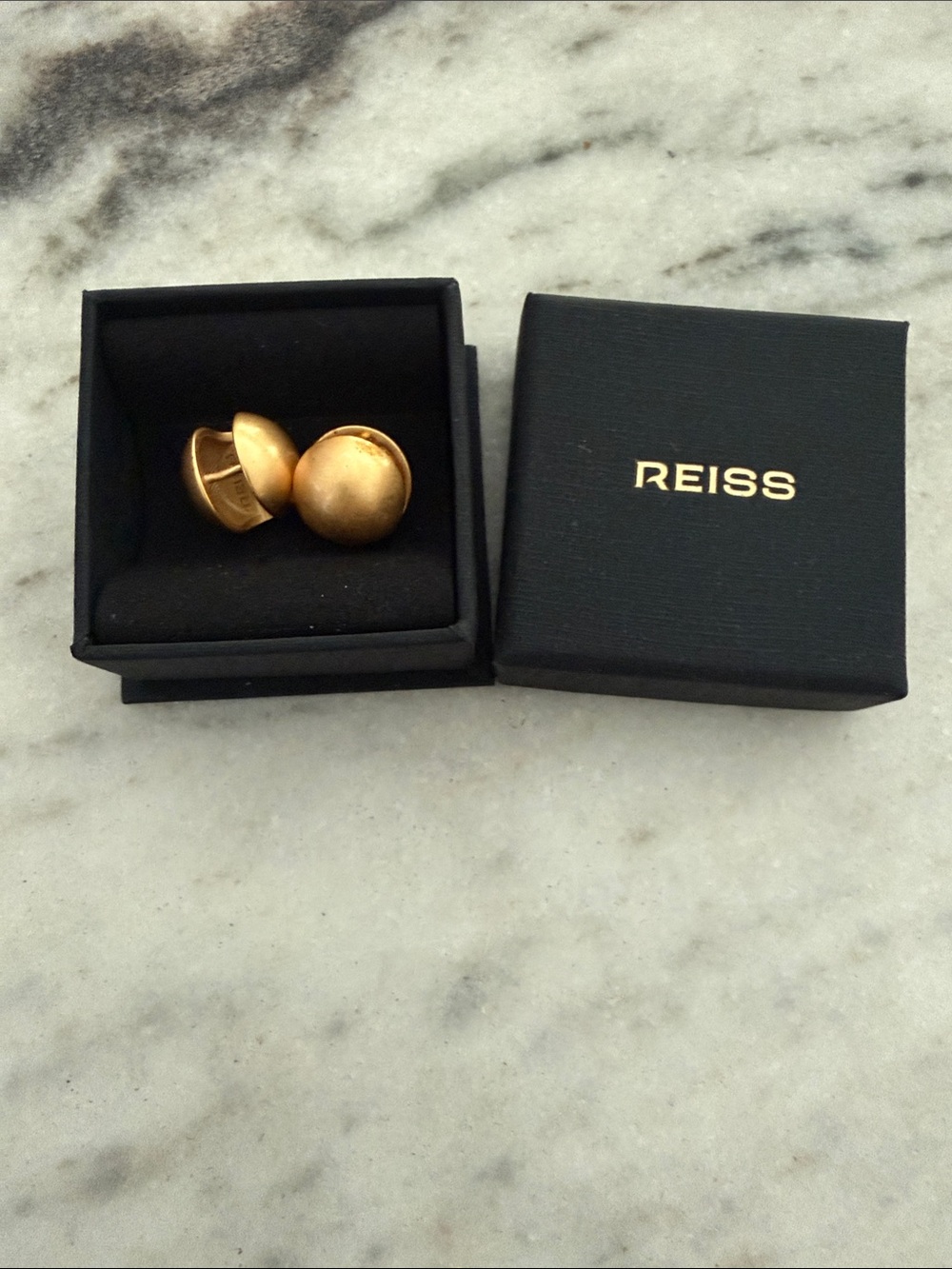 Reiss Gold Dome Button Earrings